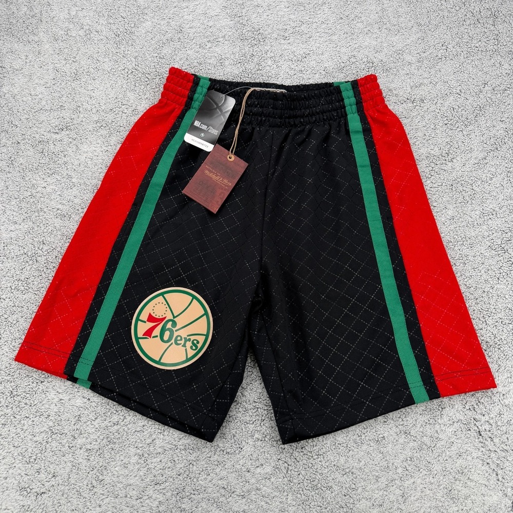 Philadelphia 76ers Basketball Shorts Men Small Black Red Green NBA Mitchell Ness